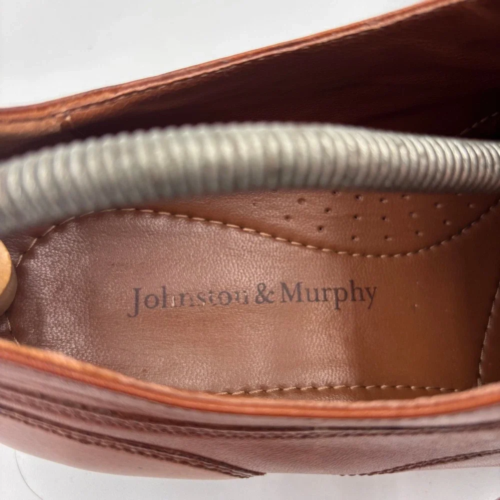 Johnston & Murphy Monk Strap Shoes Mens 11.5 Tan Cap Toe Leather Buckle
